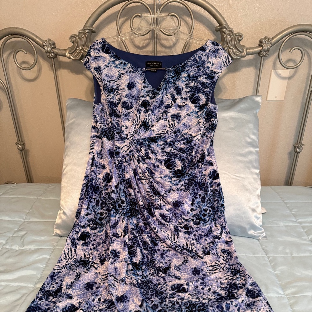 Royal blue and white knee length dress